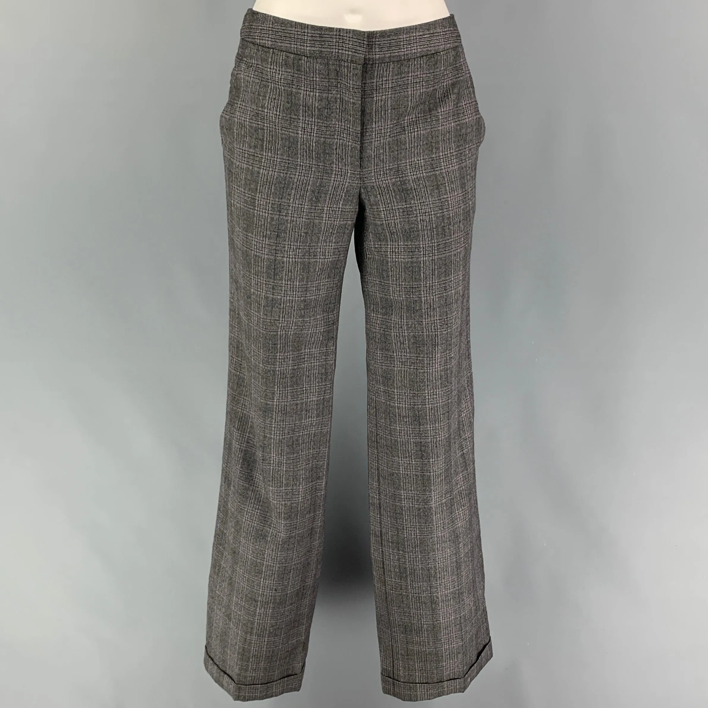 2009 by ALEXANDER McQUEEN  Size 10 Grey Virgin Wool Plaid Flat Front Dress Pants