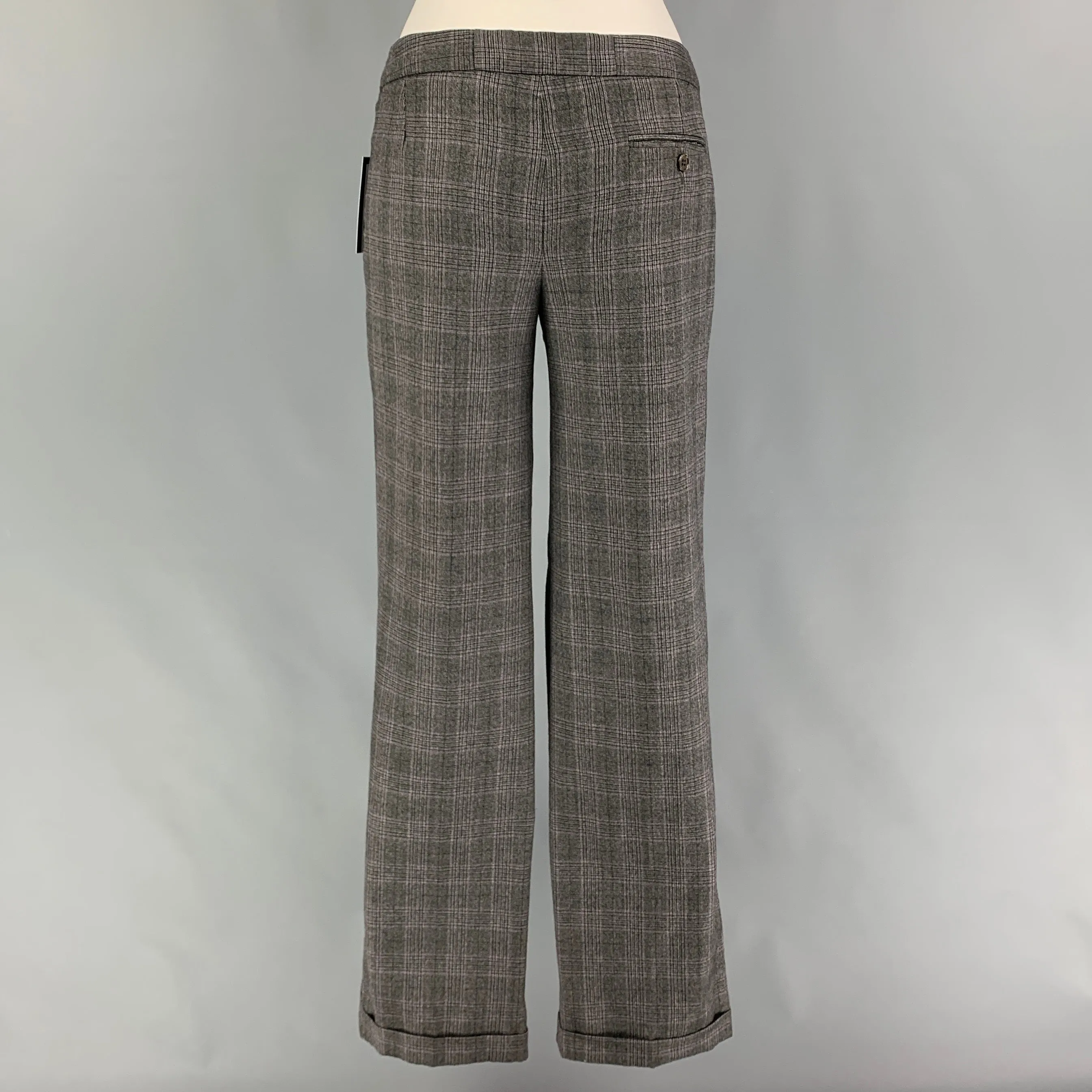 2009 by ALEXANDER McQUEEN  Size 10 Grey Virgin Wool Plaid Flat Front Dress Pants