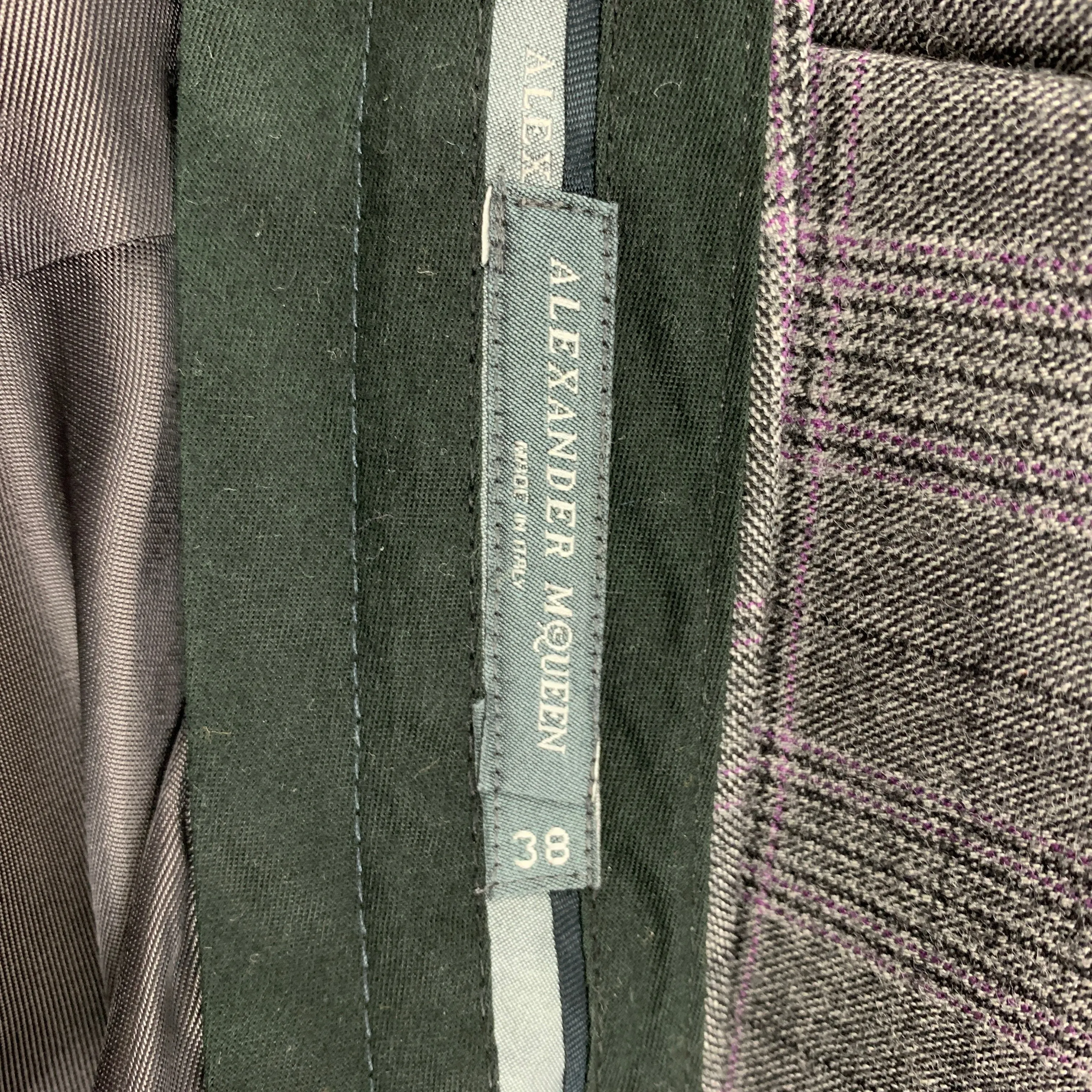 2009 by ALEXANDER McQUEEN  Size 10 Grey Virgin Wool Plaid Flat Front Dress Pants