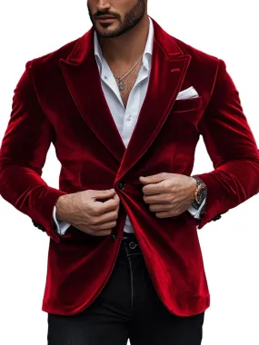 【24-hour shipping】Men's Lapel Red Velvet Single Breasted Vintage Blazer