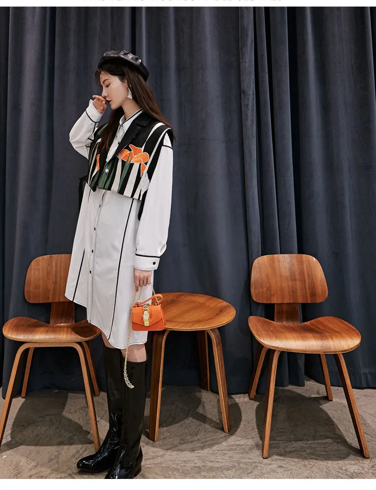 8GIRLS COTTON SHIRT DRESS WITH BLACK CONTRAST IN WHITE
