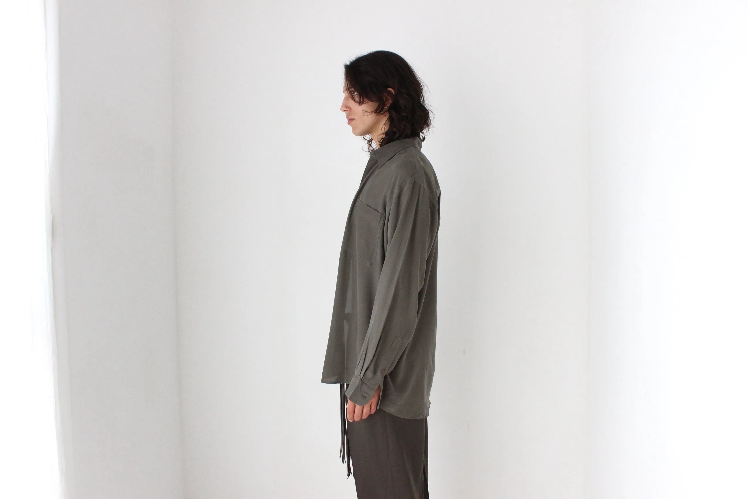 90s PURE FUJI SILK Relaxed Shirt in Khaki