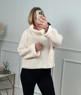 Abi Cowl Neck Waffle Knit Jumper 8-16 Cream