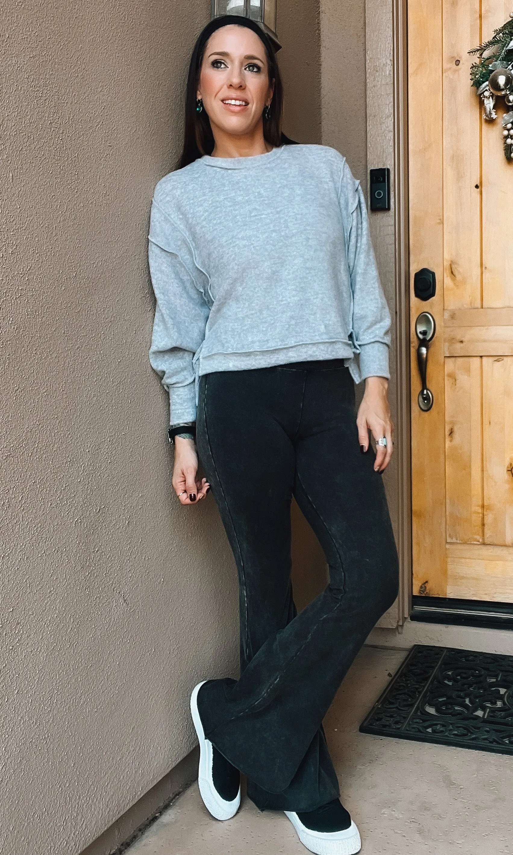 Acid Wash High Waist Raw Edge Hem pants