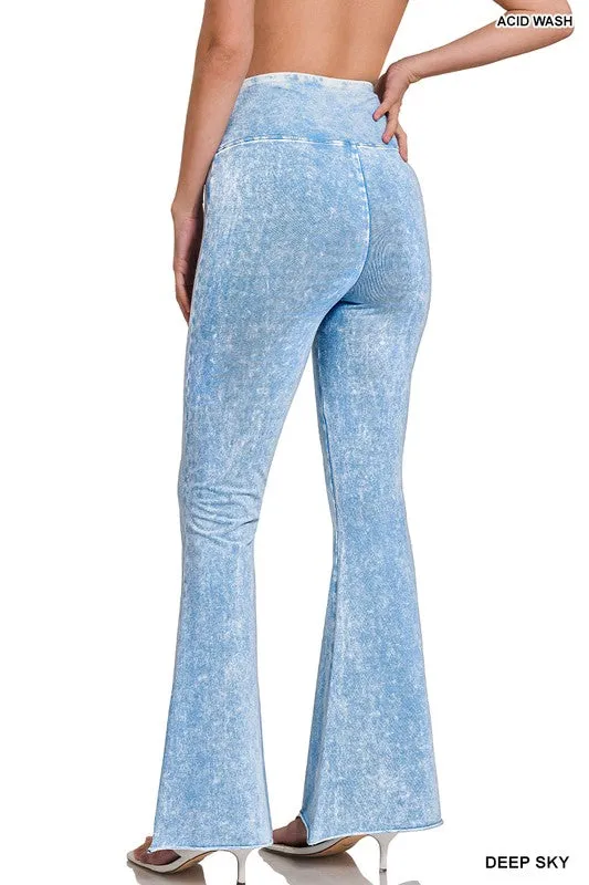 Acid Wash High Waist Raw Edge Hem pants
