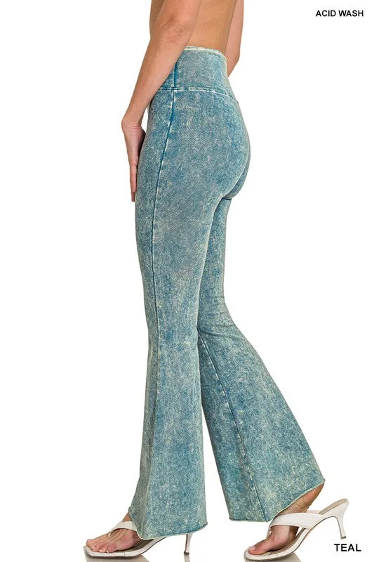 Acid Wash High Waist Raw Edge Hem pants