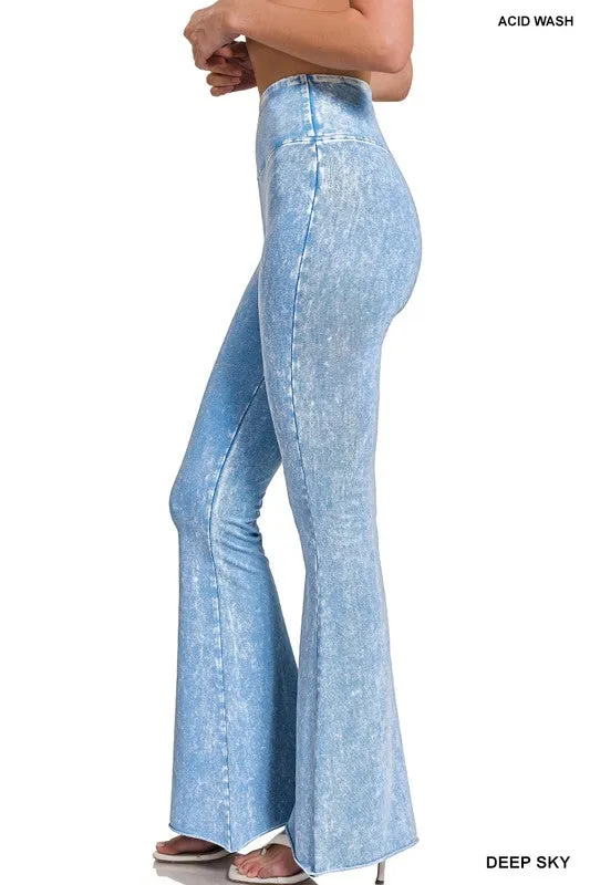 Acid Wash High Waist Raw Edge Hem pants