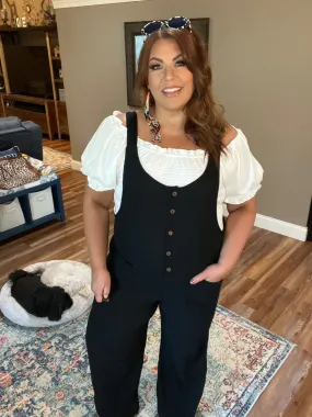 Adjustable Strap Button Detail Jumpsuit with Pockets