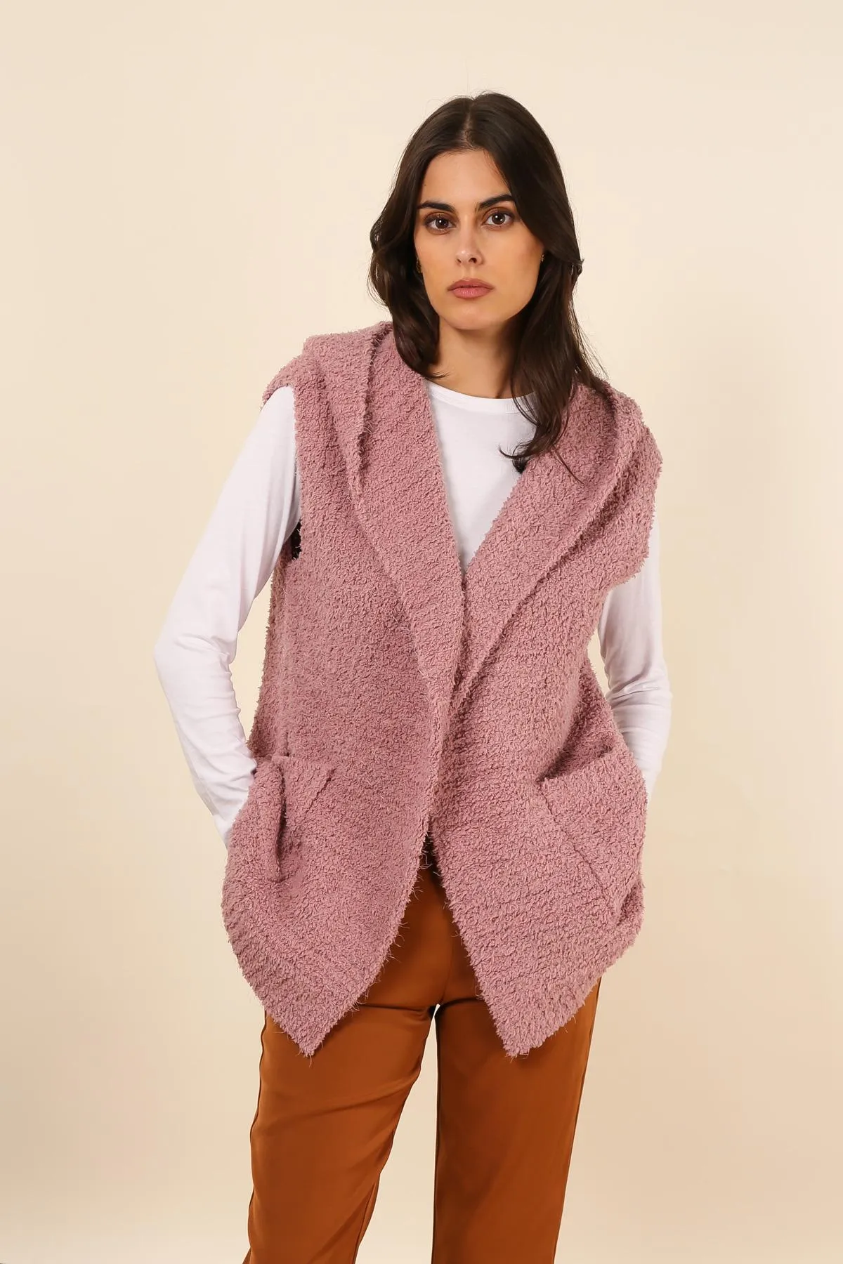 Adriene sleeveless hooded cardigan pink