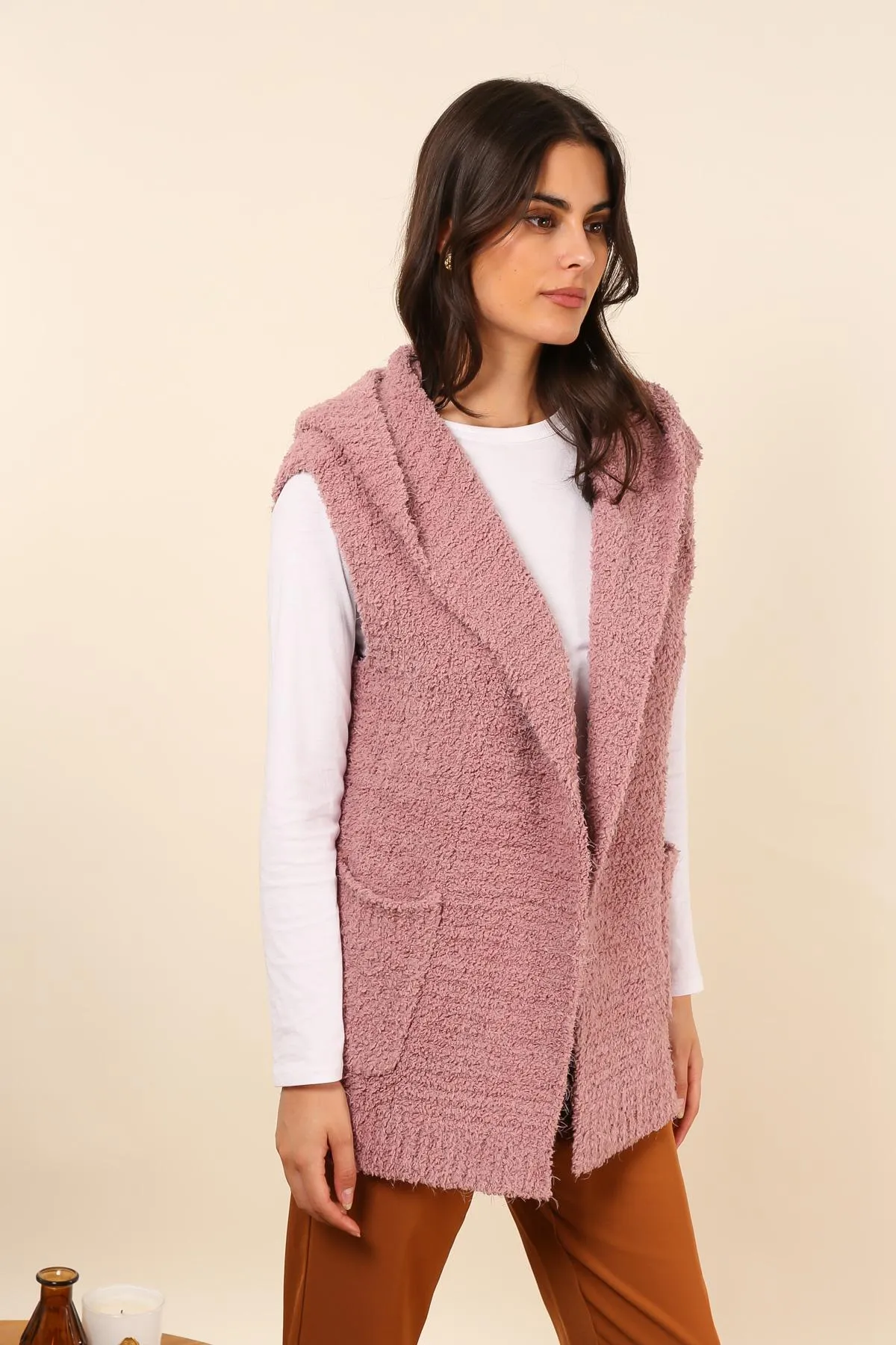 Adriene sleeveless hooded cardigan pink