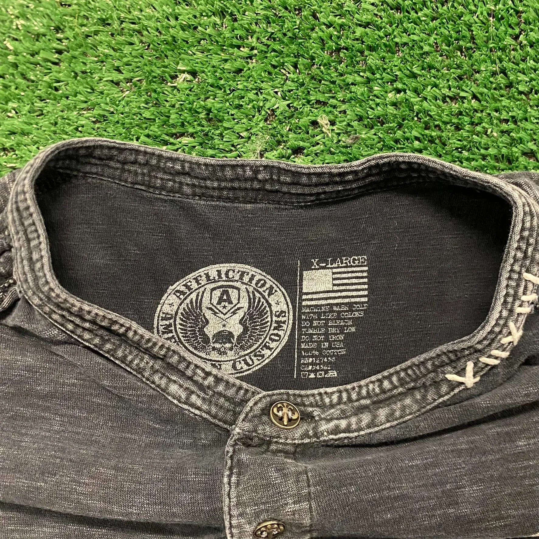 Affliction Motorcycles Vintage Moto Biker Henley T-Shirt