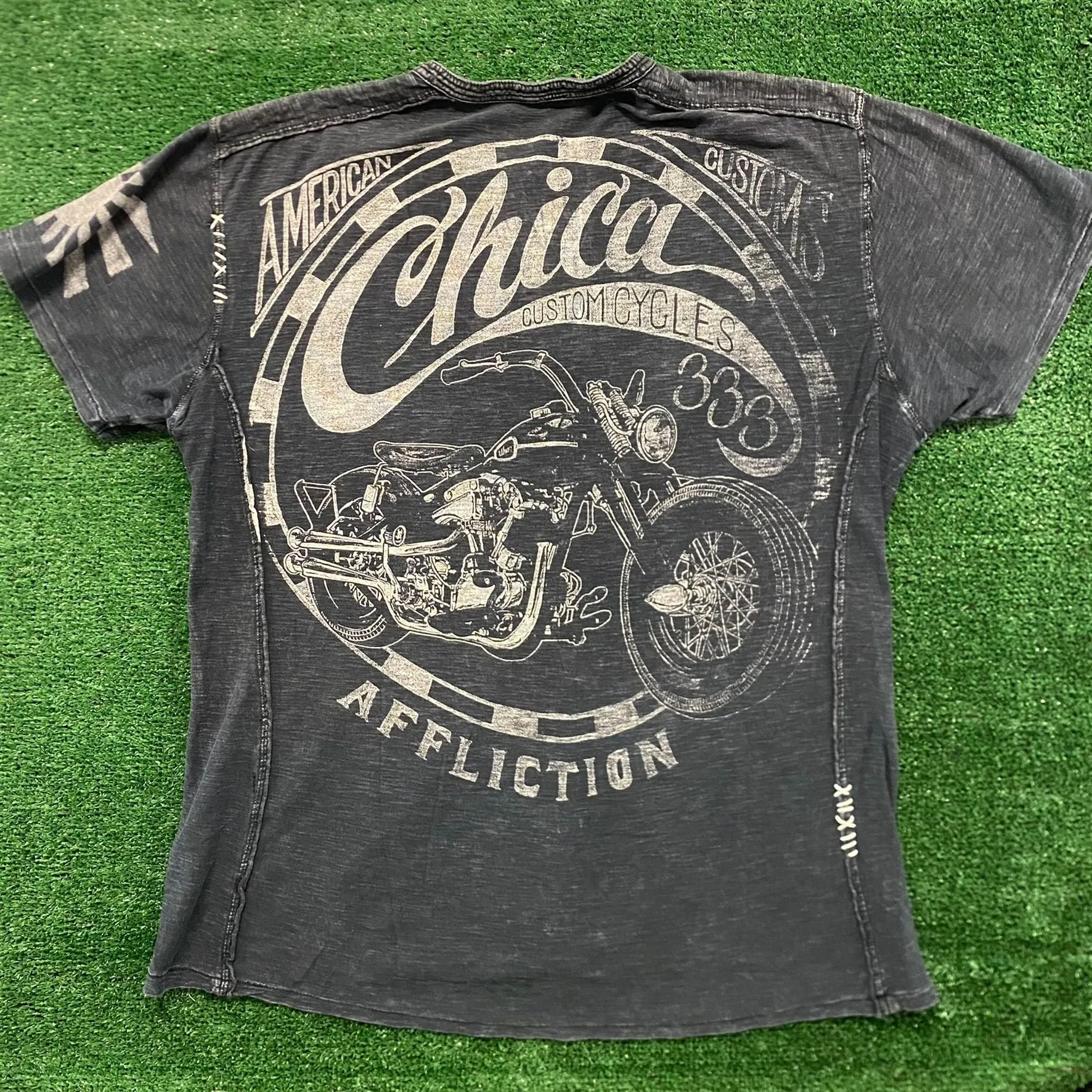 Affliction Motorcycles Vintage Moto Biker Henley T-Shirt