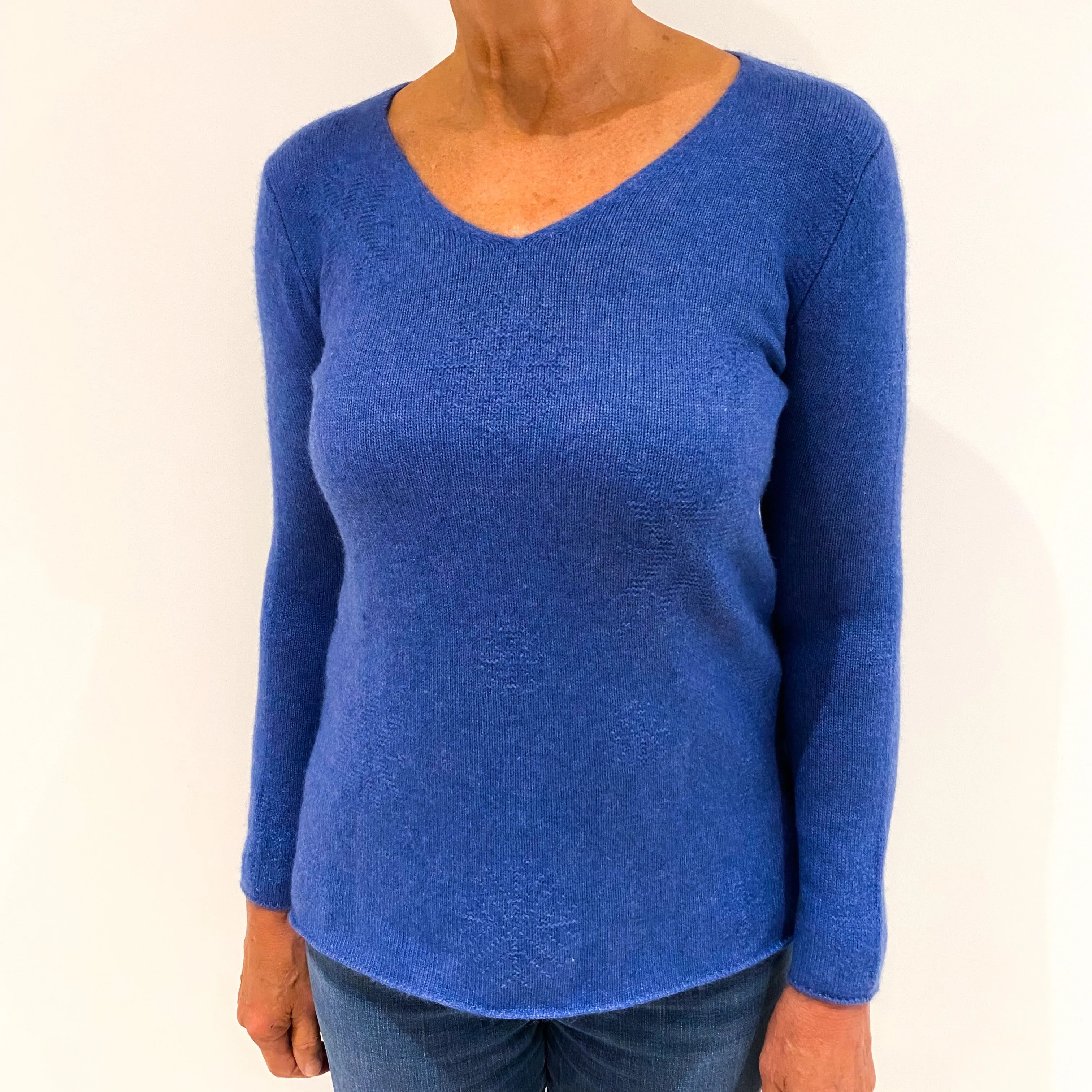 Airforce Blue Cashmere V-Neck Jumper Medium