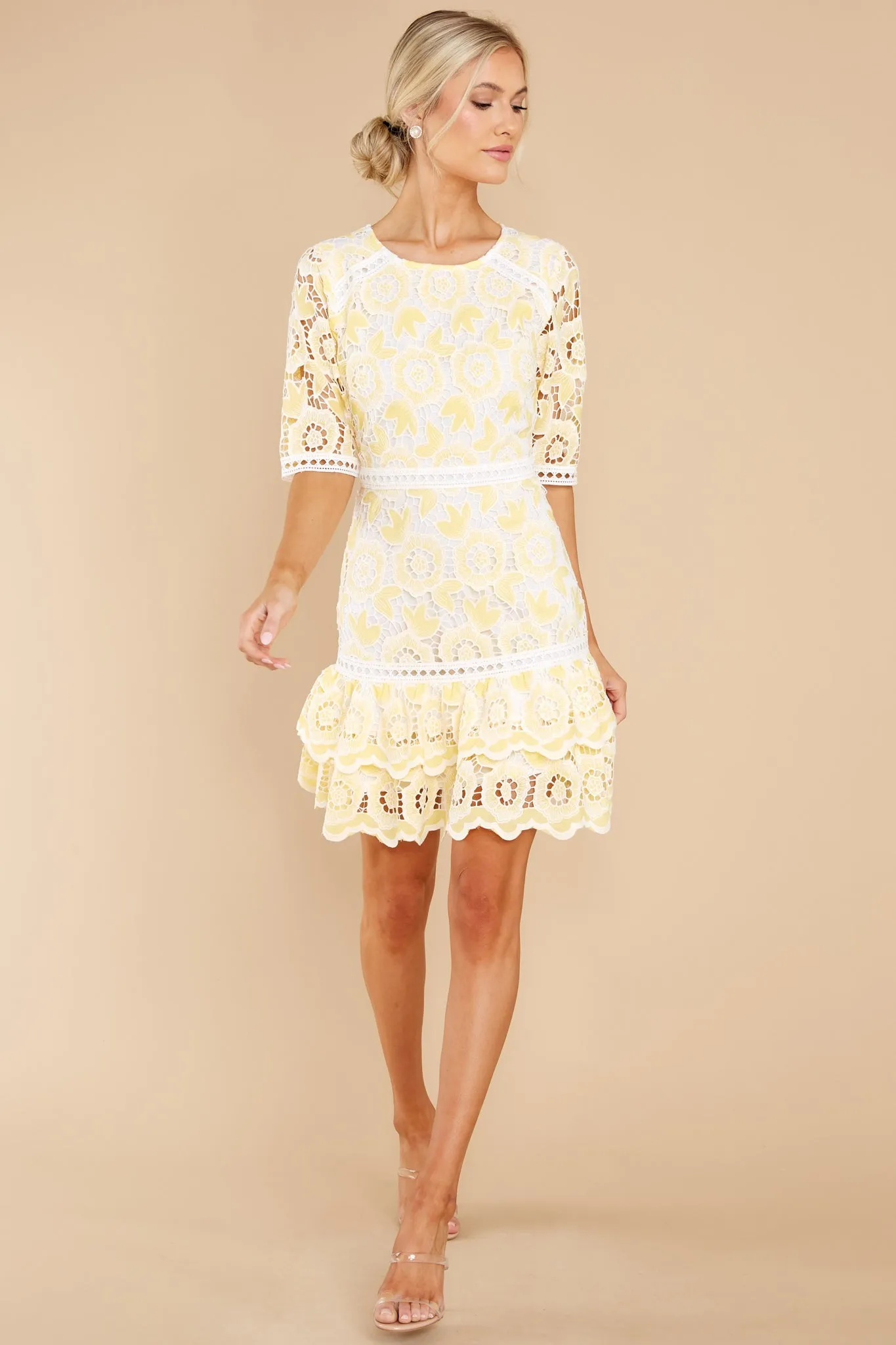 All About That Lace Pastel Yellow Dress