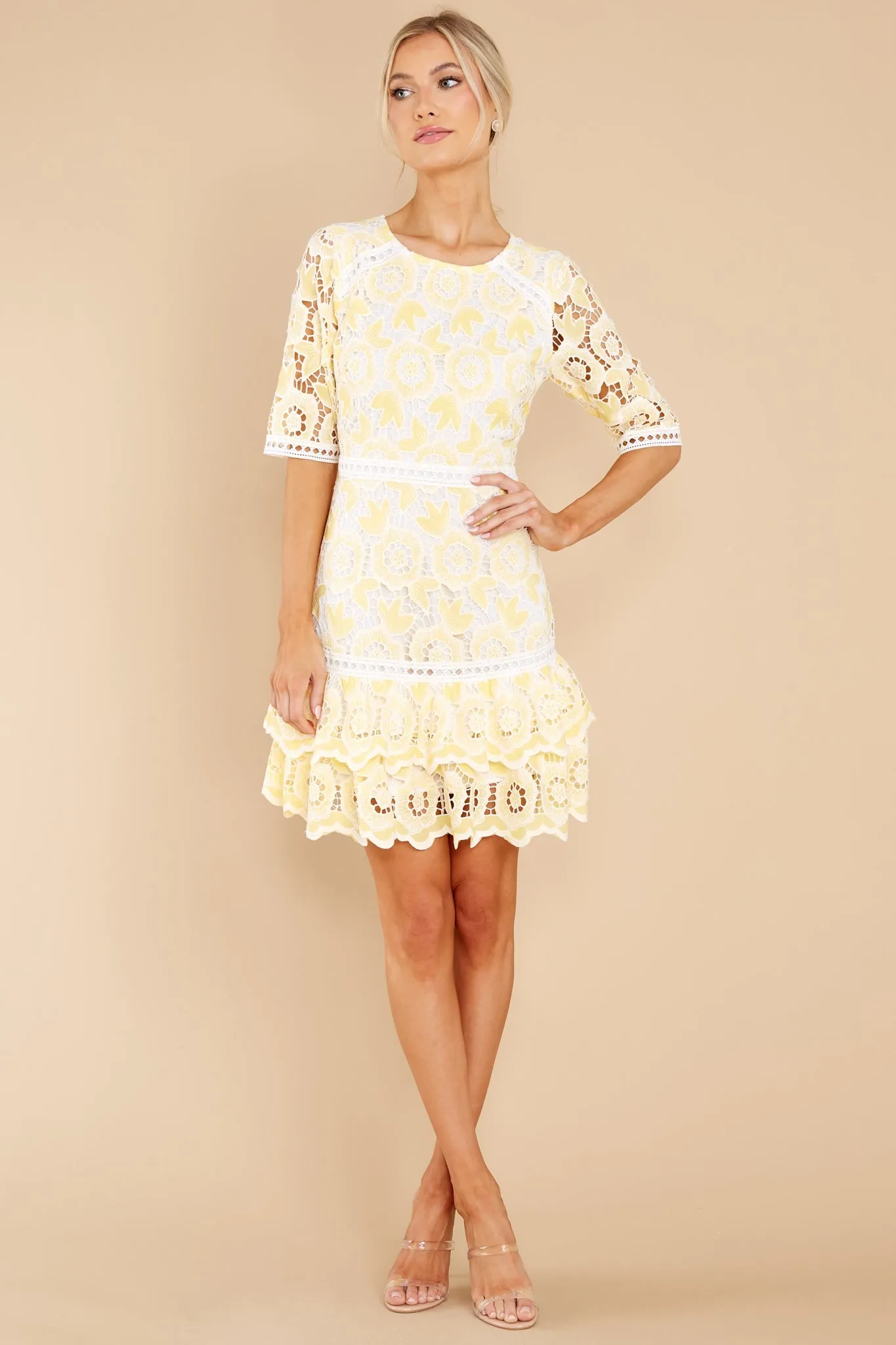 All About That Lace Pastel Yellow Dress