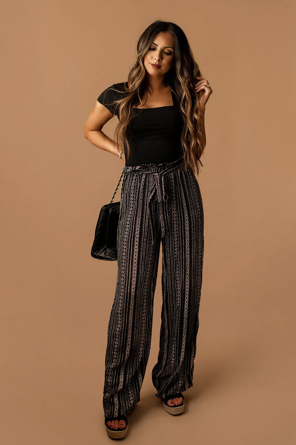 All She Wrote Tribal Pattern Tie-Waist Pants (Black) | FINAL SALE