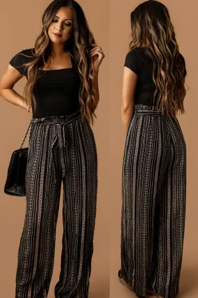 All She Wrote Tribal Pattern Tie-Waist Pants (Black) | FINAL SALE