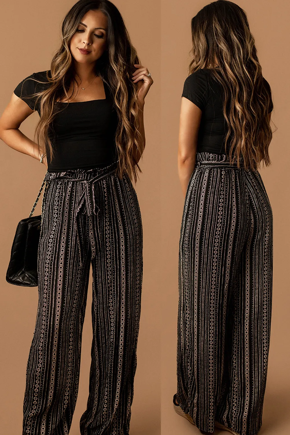 All She Wrote Tribal Pattern Tie-Waist Pants (Black) | FINAL SALE