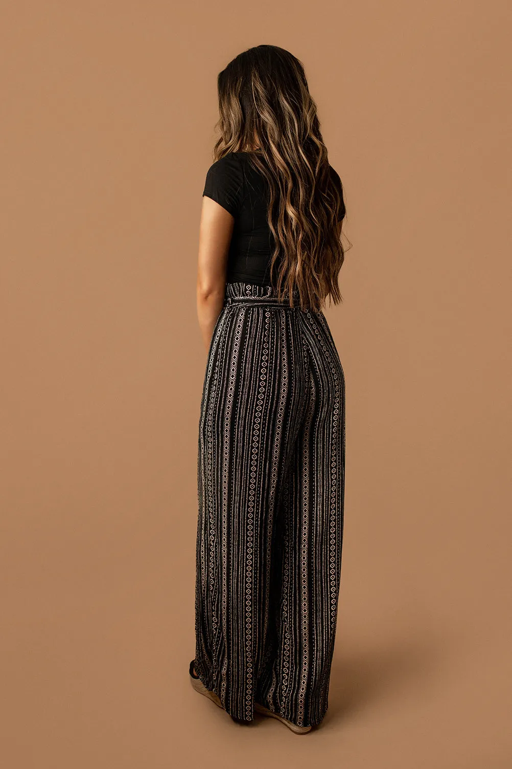 All She Wrote Tribal Pattern Tie-Waist Pants (Black) | FINAL SALE