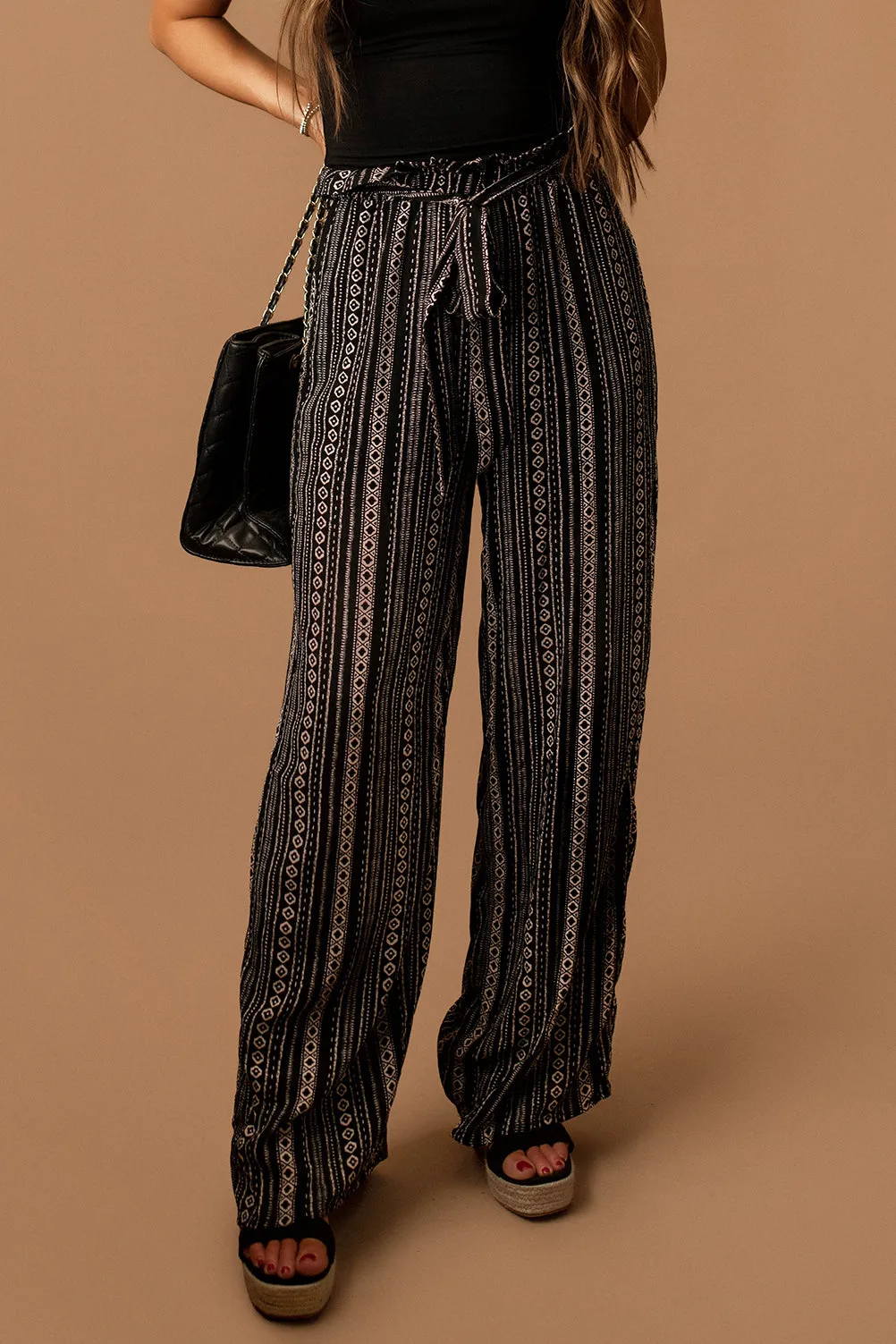 All She Wrote Tribal Pattern Tie-Waist Pants (Black) | FINAL SALE