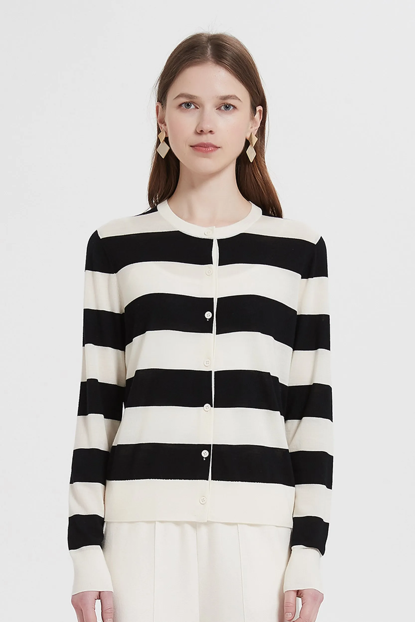 Andrea Striped Merino Wool Cardigan