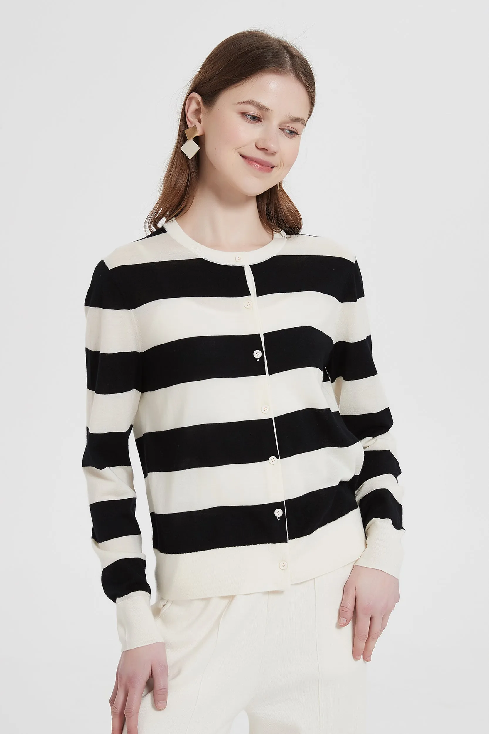 Andrea Striped Merino Wool Cardigan