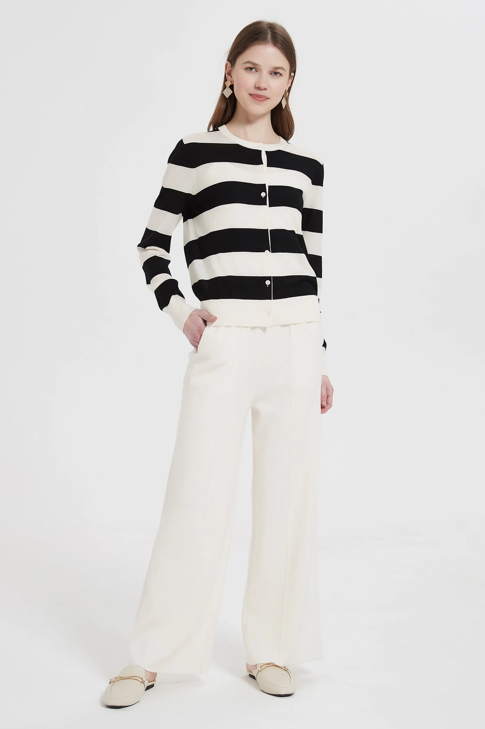 Andrea Striped Merino Wool Cardigan