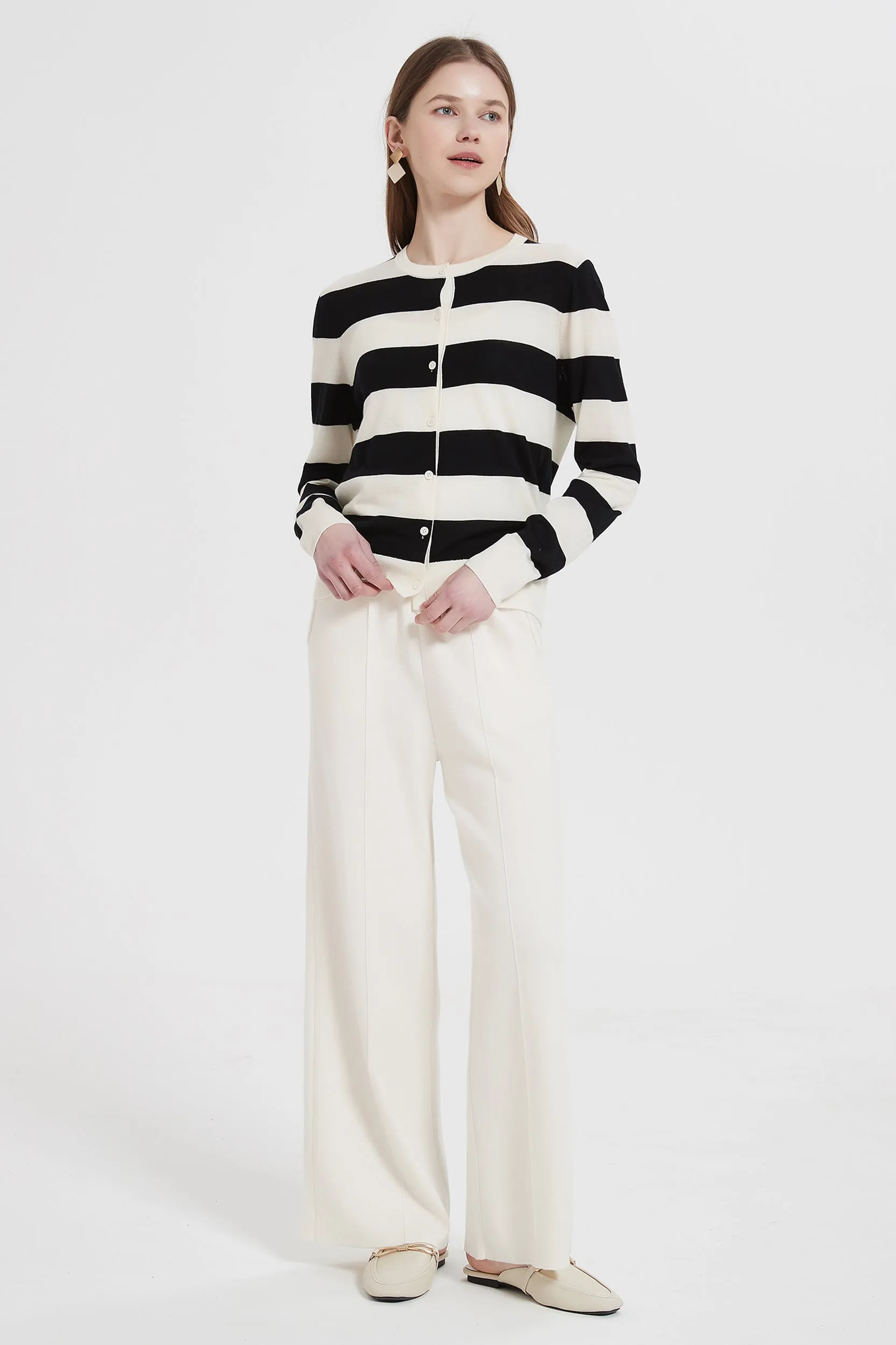 Andrea Striped Merino Wool Cardigan