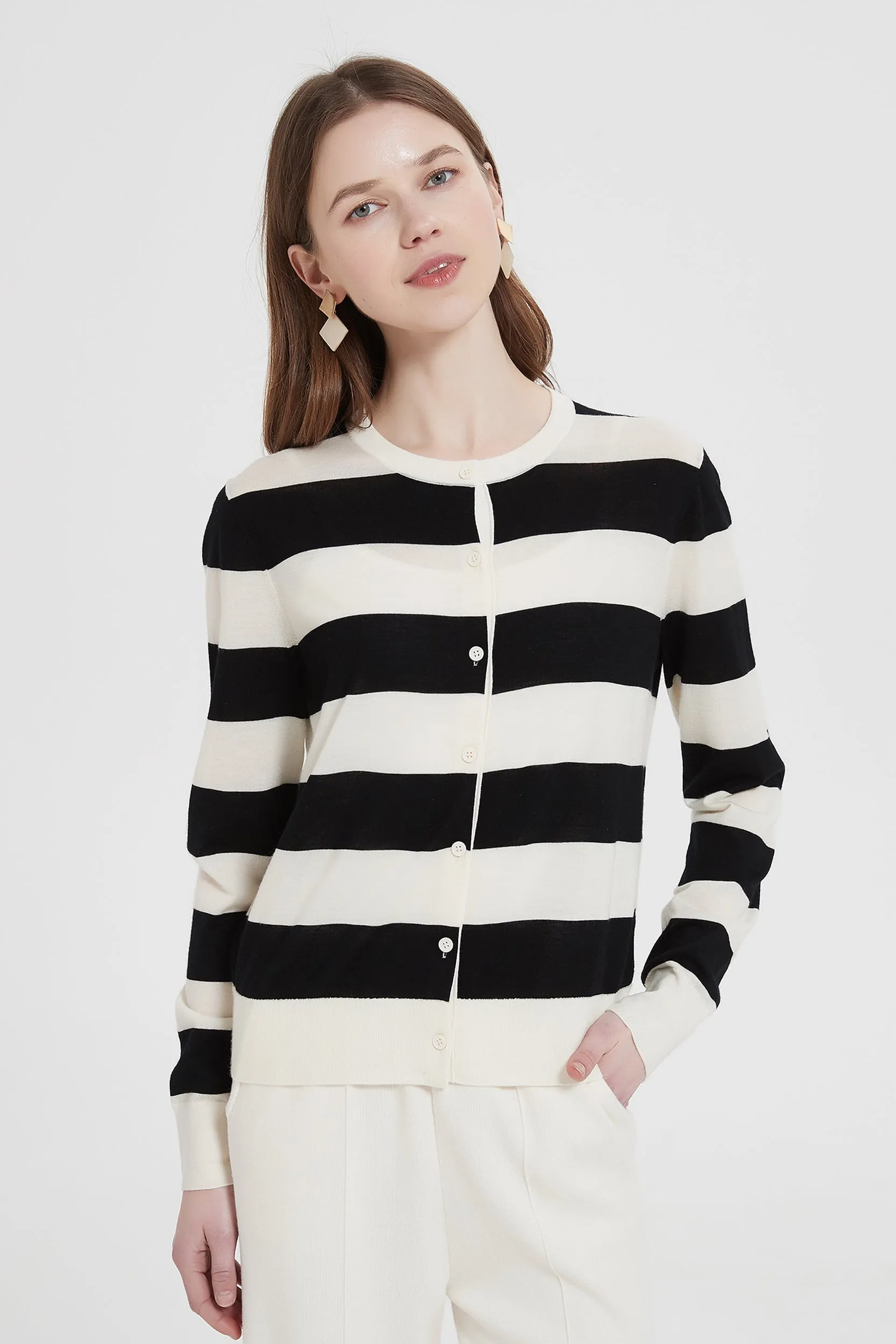 Andrea Striped Merino Wool Cardigan