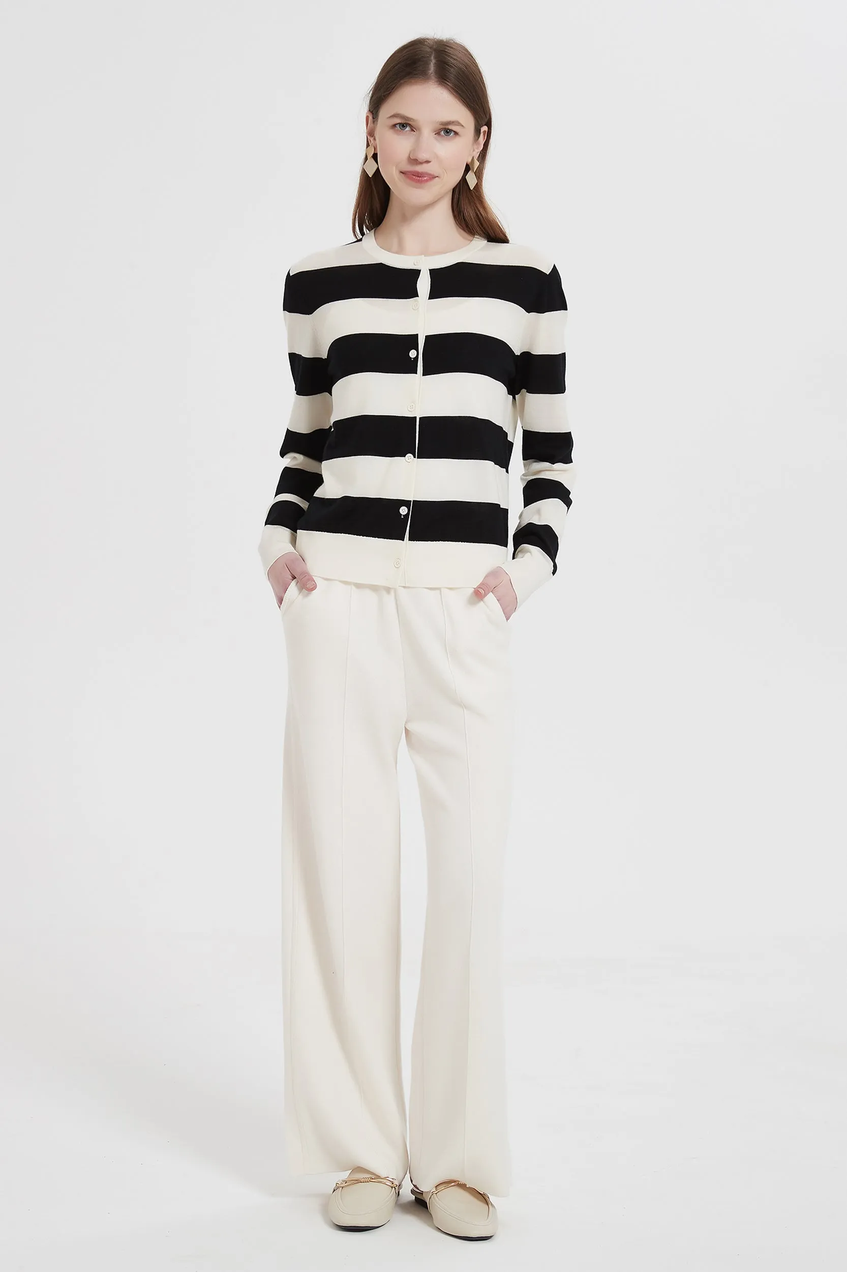 Andrea Striped Merino Wool Cardigan