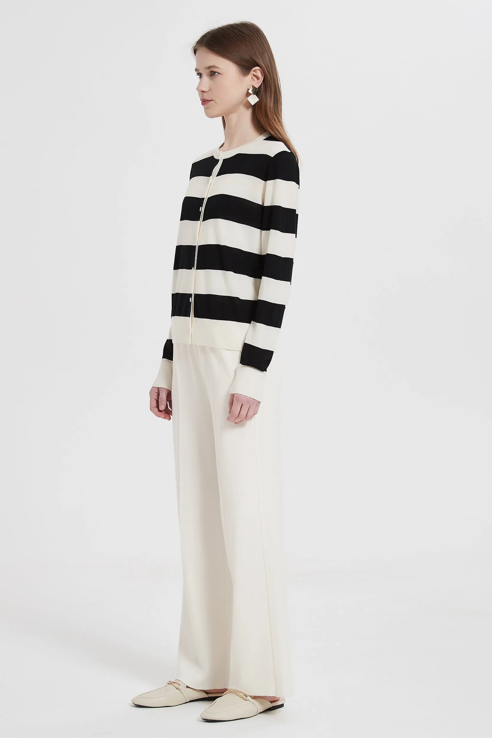 Andrea Striped Merino Wool Cardigan
