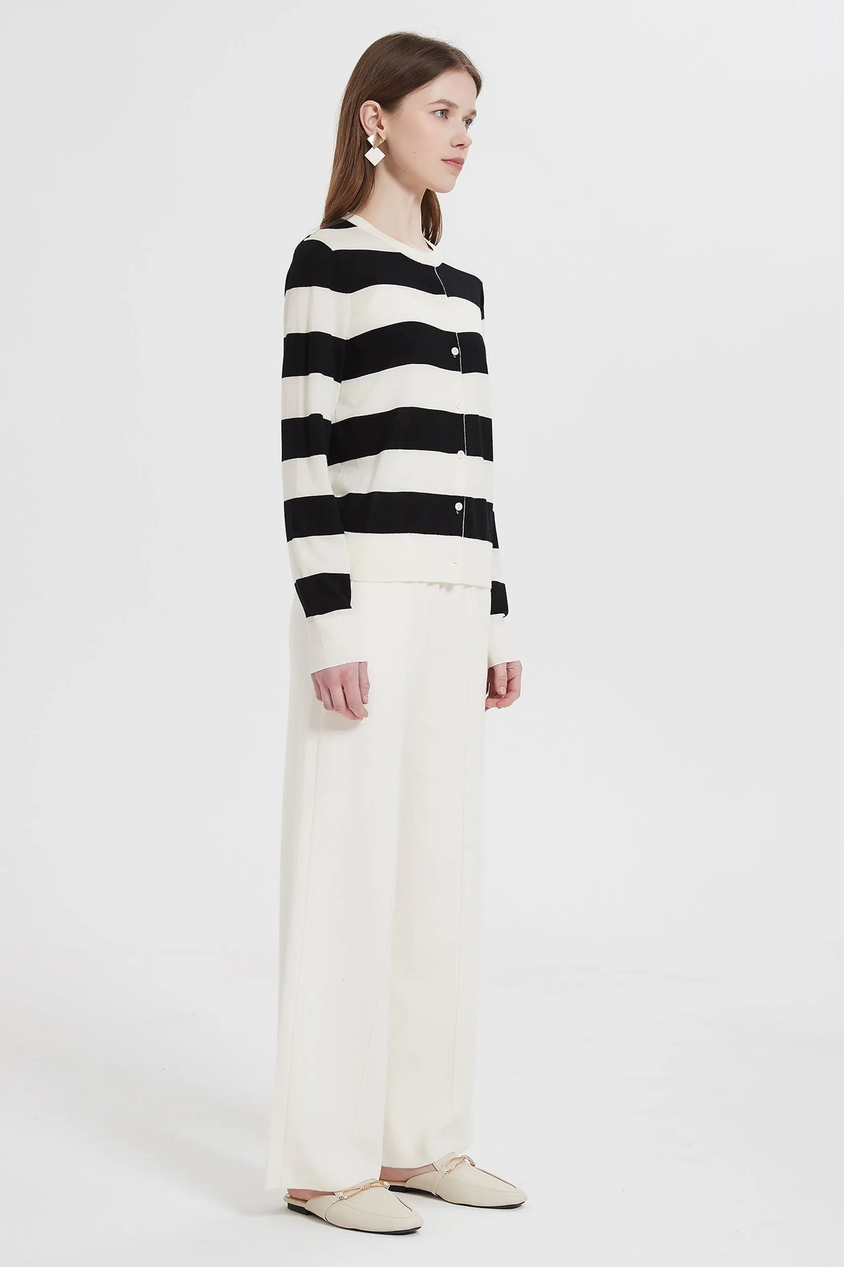 Andrea Striped Merino Wool Cardigan