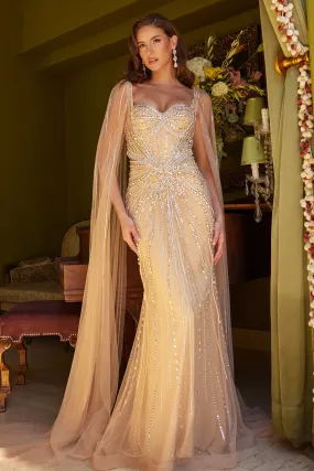 Beaded Fitted Cape Sleeve Gown by GLS Gloria GL3583