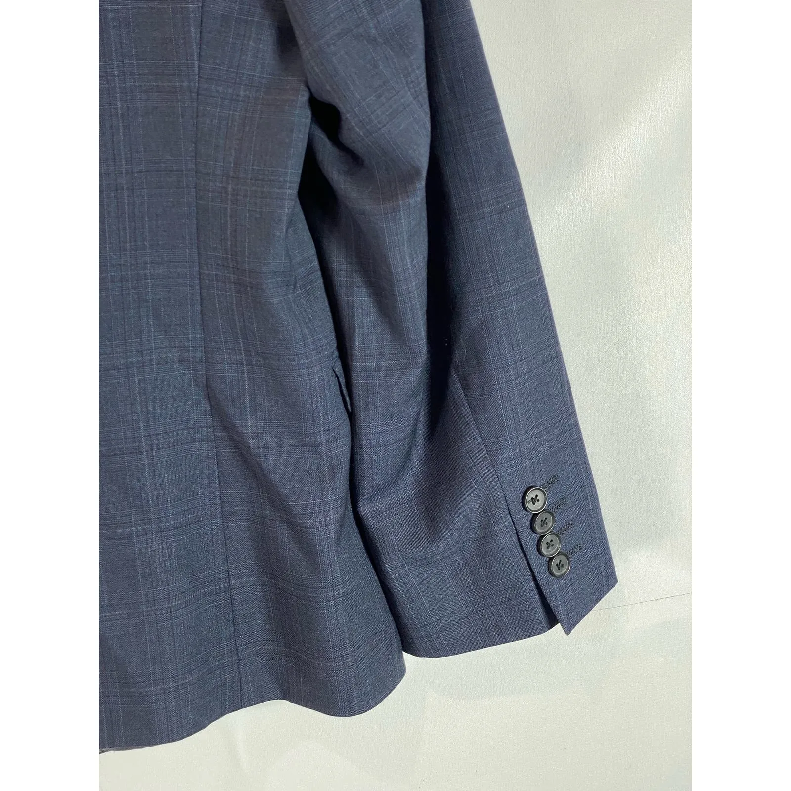 BEN SHERMAN Men's Navy Plaid Camden Tailored Skinny-Fit SBlazer SZ 44R