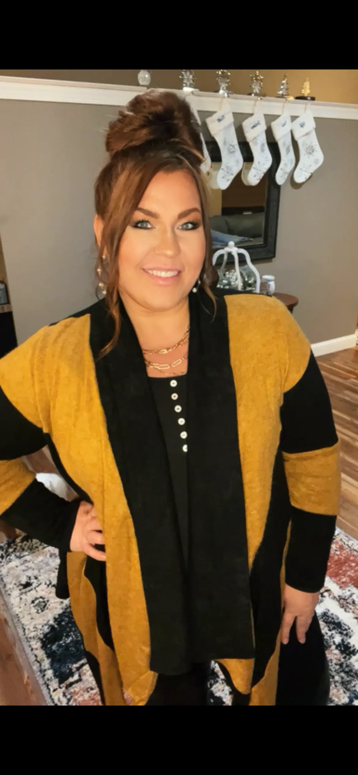 Black and Mocha Open Front Cardigan