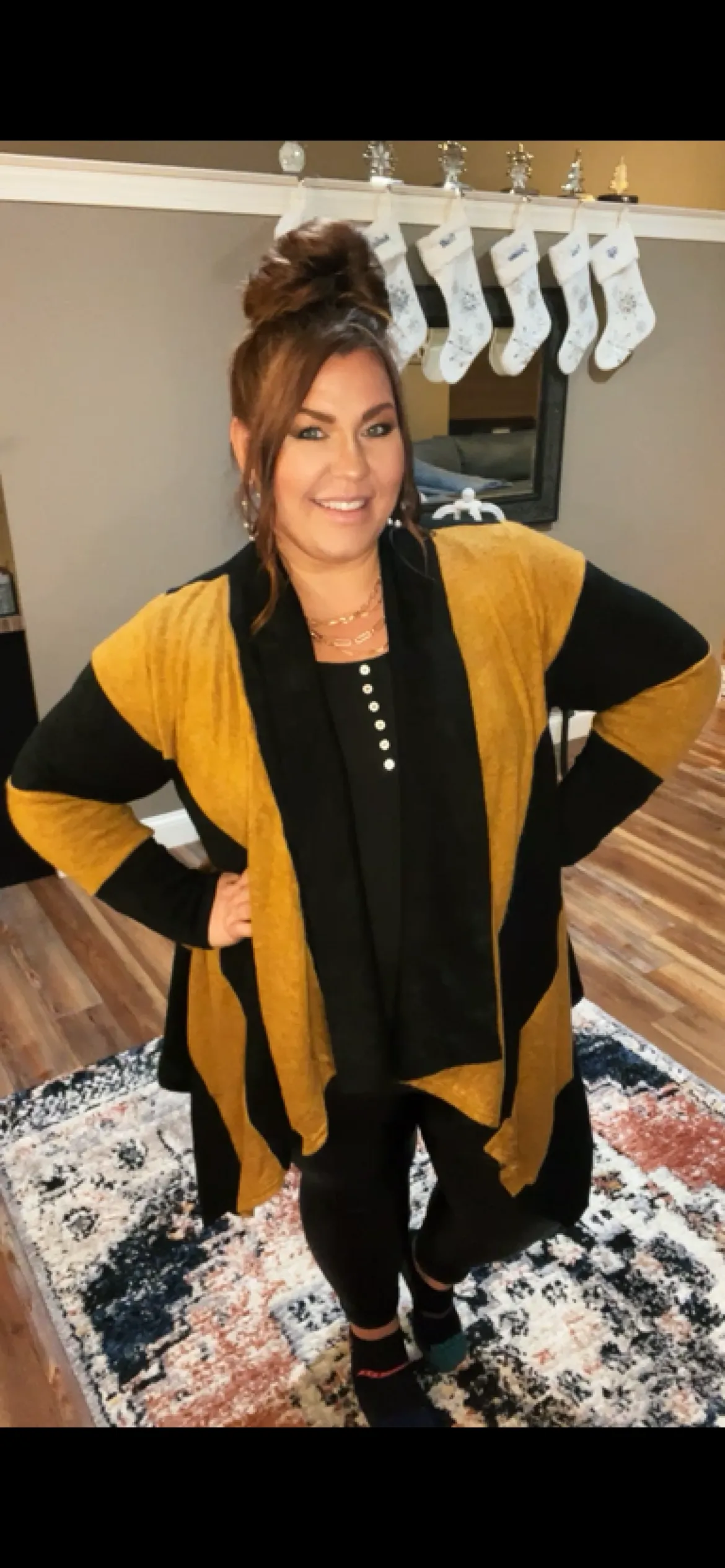 Black and Mocha Open Front Cardigan