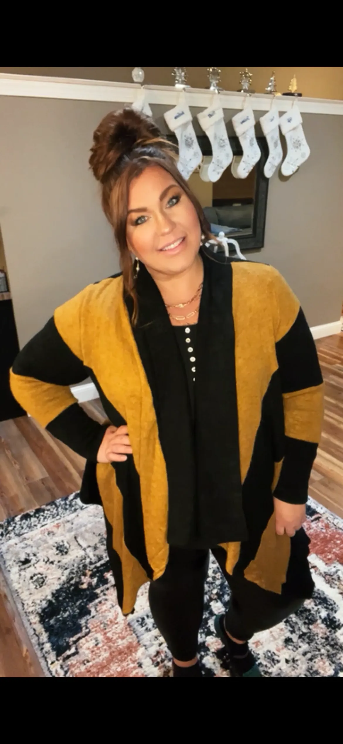 Black and Mocha Open Front Cardigan