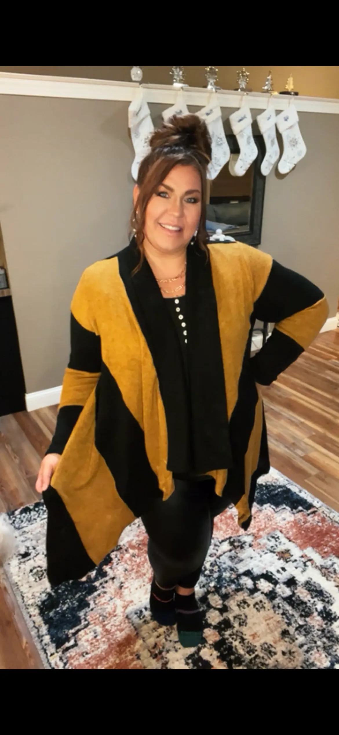 Black and Mocha Open Front Cardigan