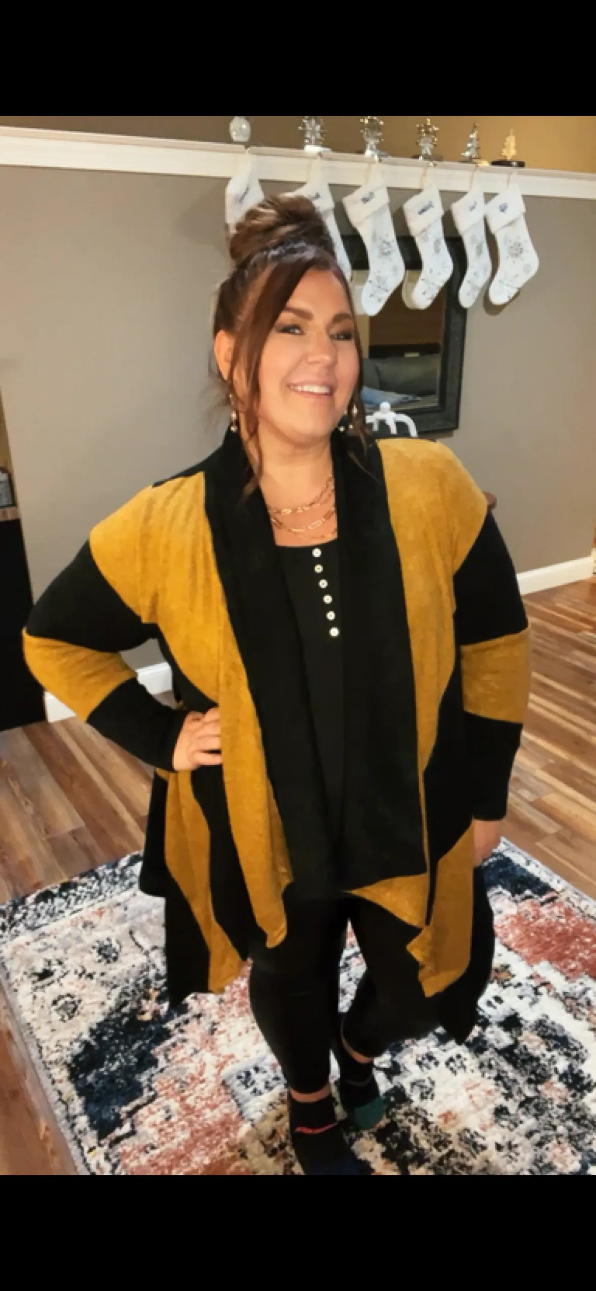 Black and Mocha Open Front Cardigan