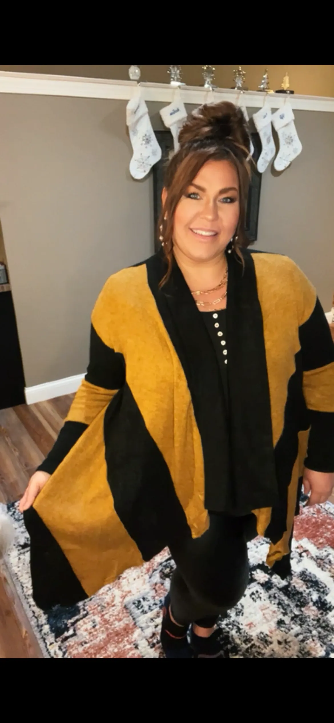 Black and Mocha Open Front Cardigan