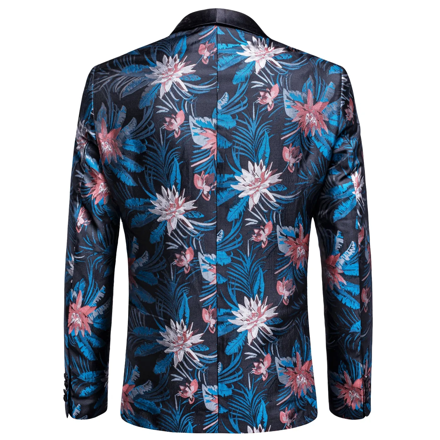 Black Blue White Epiphyllum Floral Men's Suit for Party