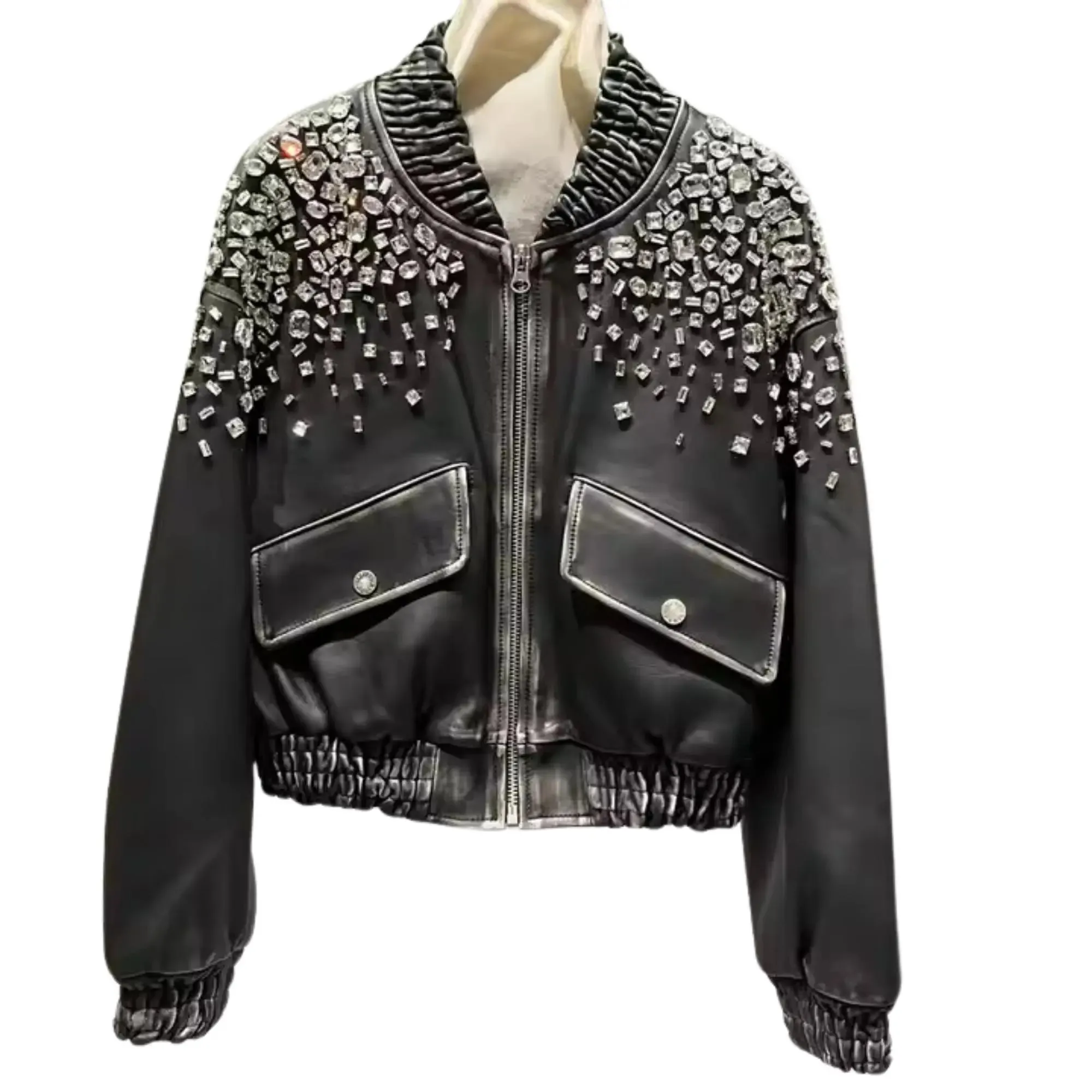 Black Crystal Leather Jacket