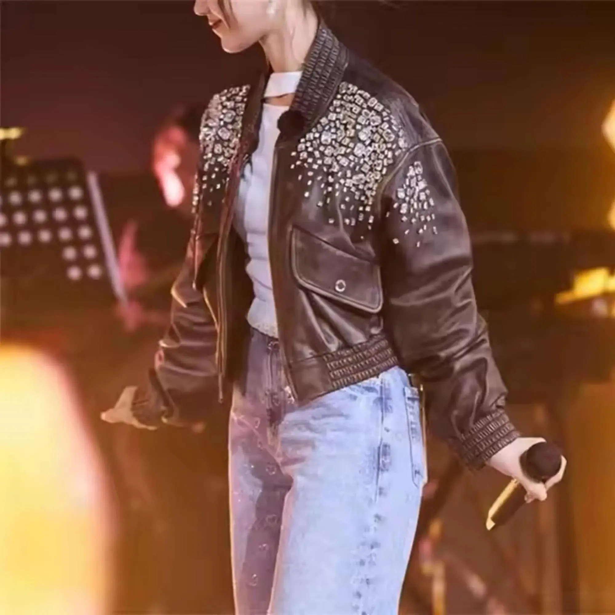 Black Crystal Leather Jacket
