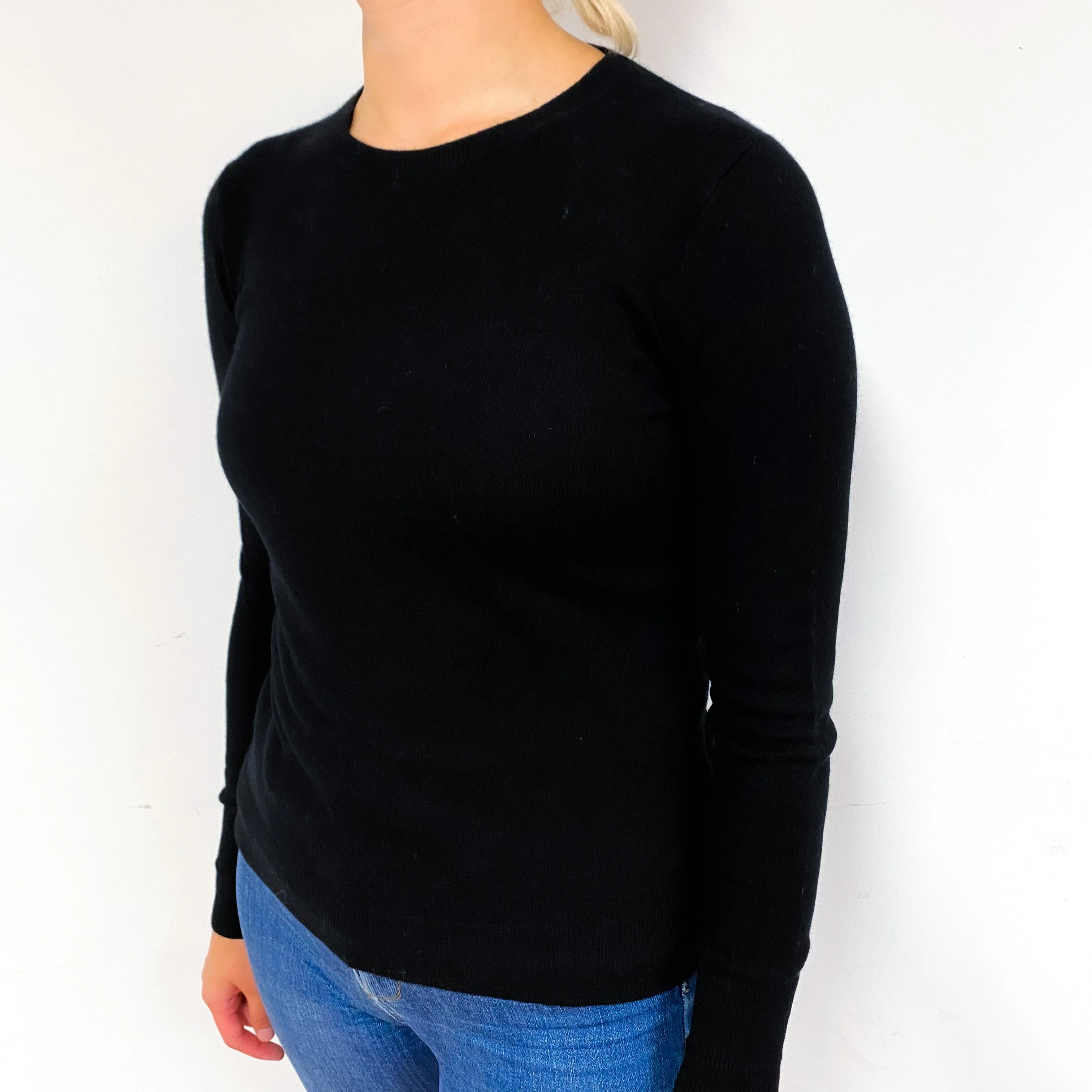 Black Deep Cuff Cashmere Crew Neck Jumper Small