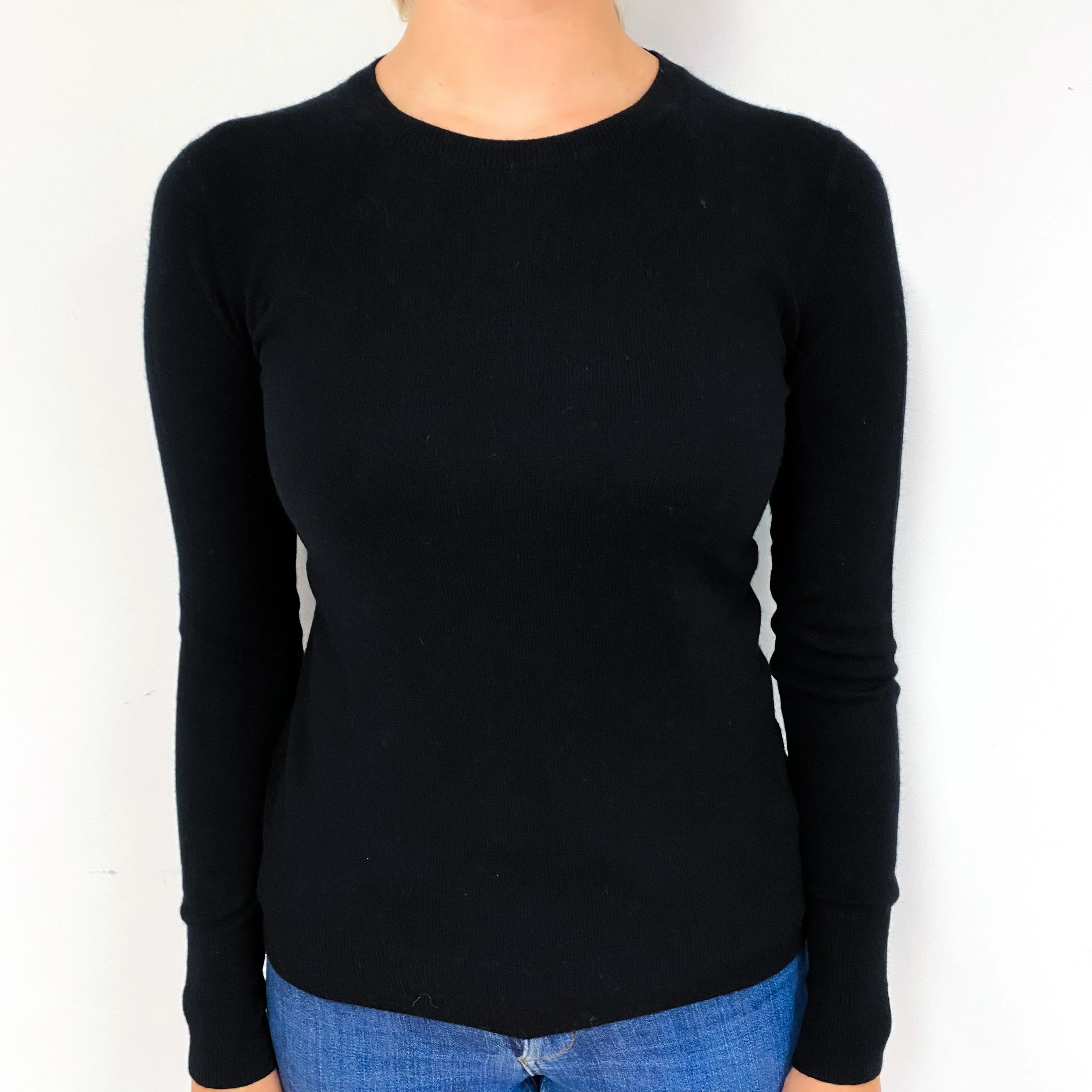 Black Deep Cuff Cashmere Crew Neck Jumper Small