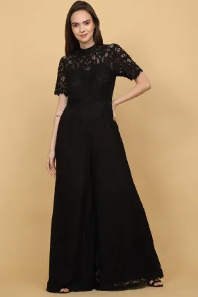 Black Laced High Neck Jumpsuit