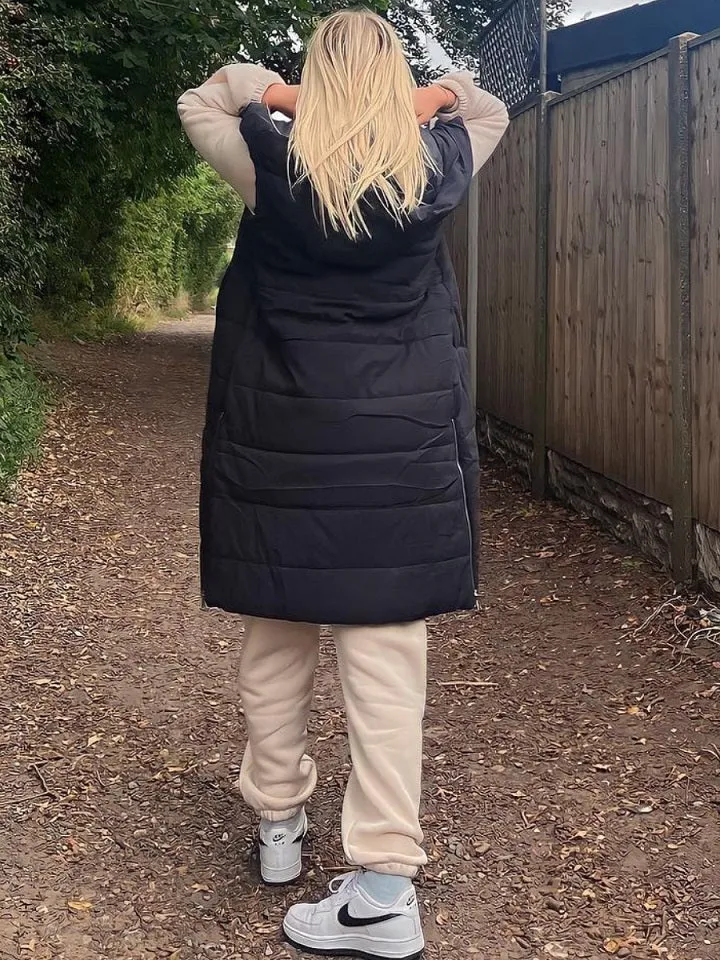 Black Longline Padded Hooded Gilet - Jayla