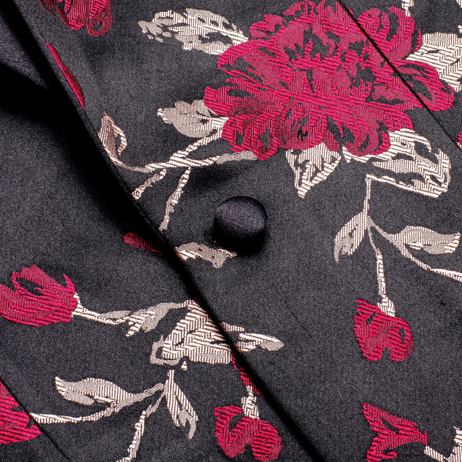 Black Red Embroidered Floral Men's Suit for Party