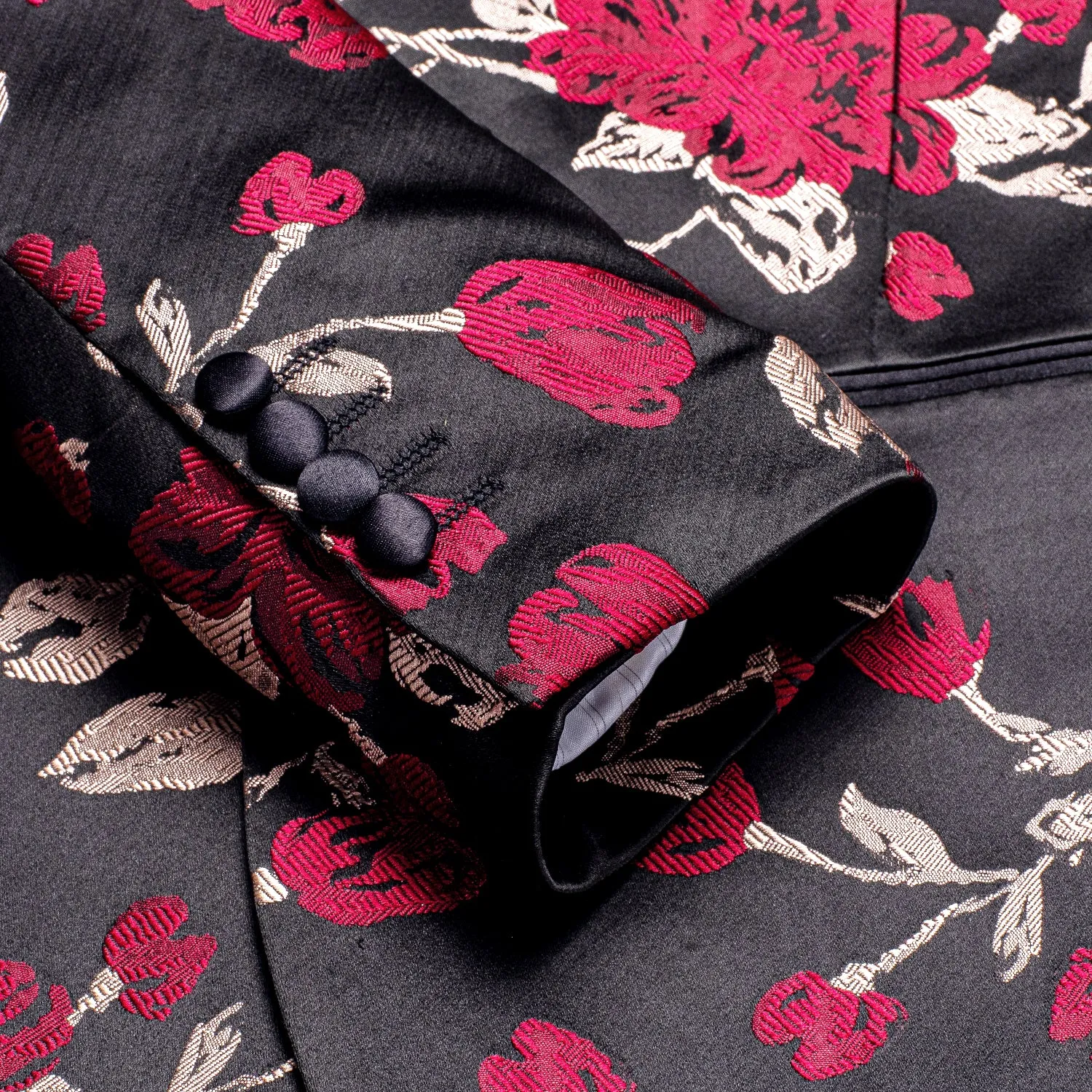 Black Red Embroidered Floral Men's Suit for Party