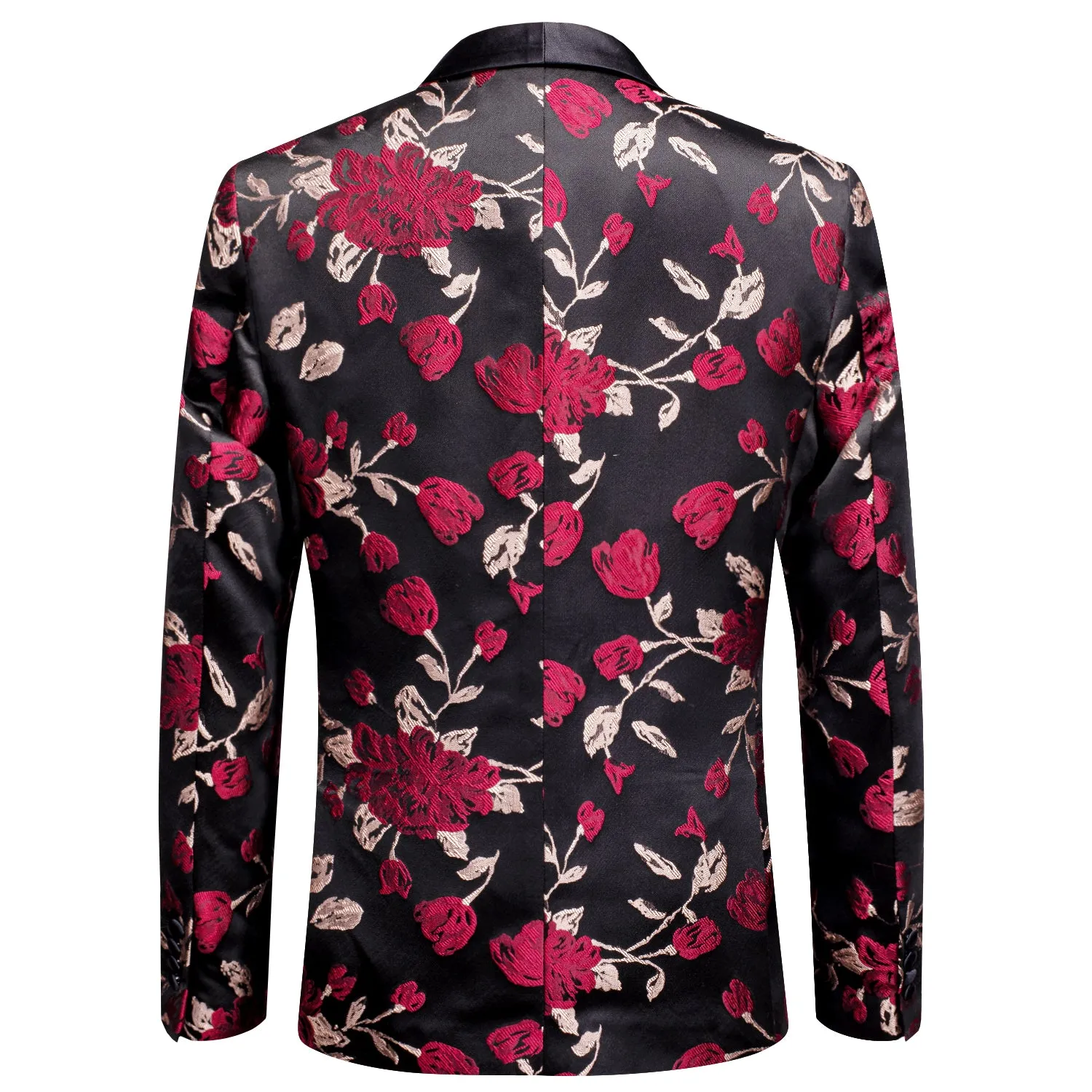 Black Red Embroidered Floral Men's Suit for Party